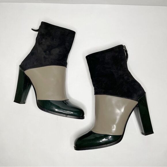 Roger Vivier Leather suede heeled Ankle Boots Colorblock 34.5 made in Italy - Picture 1 of 15